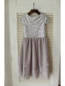 Cap Sleeves Silver Sequin Gray Chiffon Boho Flower Girl Dress